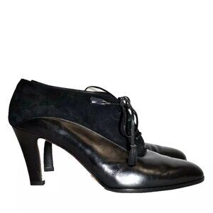 $650 SALVATORE FERRAGAMO SUEDE LEATHER LACE UP BOOTIE HEEL BLACK 11 B (SE38)